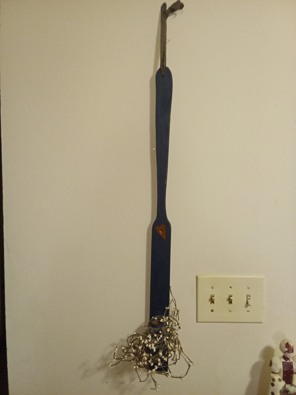Hand-Painted Blue Wooden Wall Paddle with Heart Accent